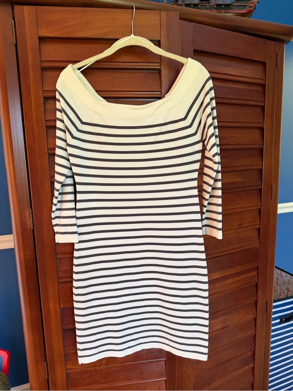 Steve Madden Cream & Black Striped Boatneck Sheath Dress